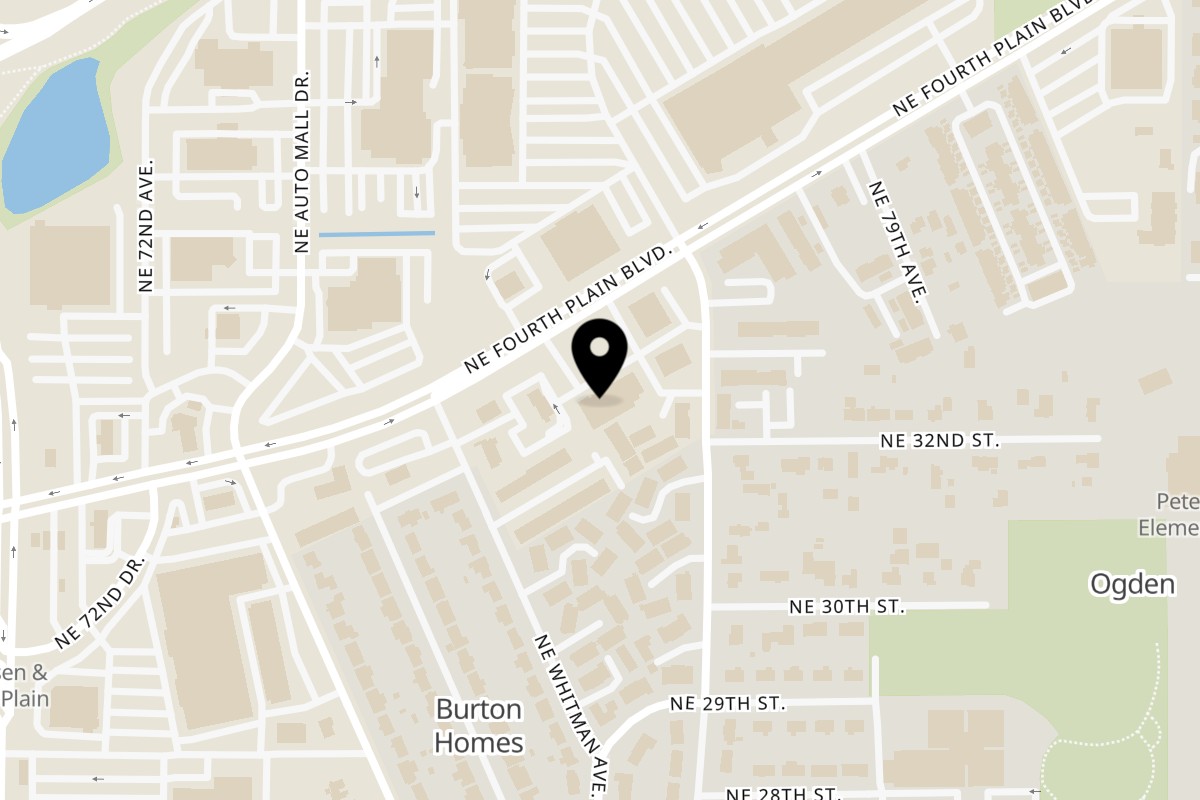 Map showing the location of Kwan Thai Cuisine on 7723 NE Fourth Plain Blvd Unit B in Vancouver